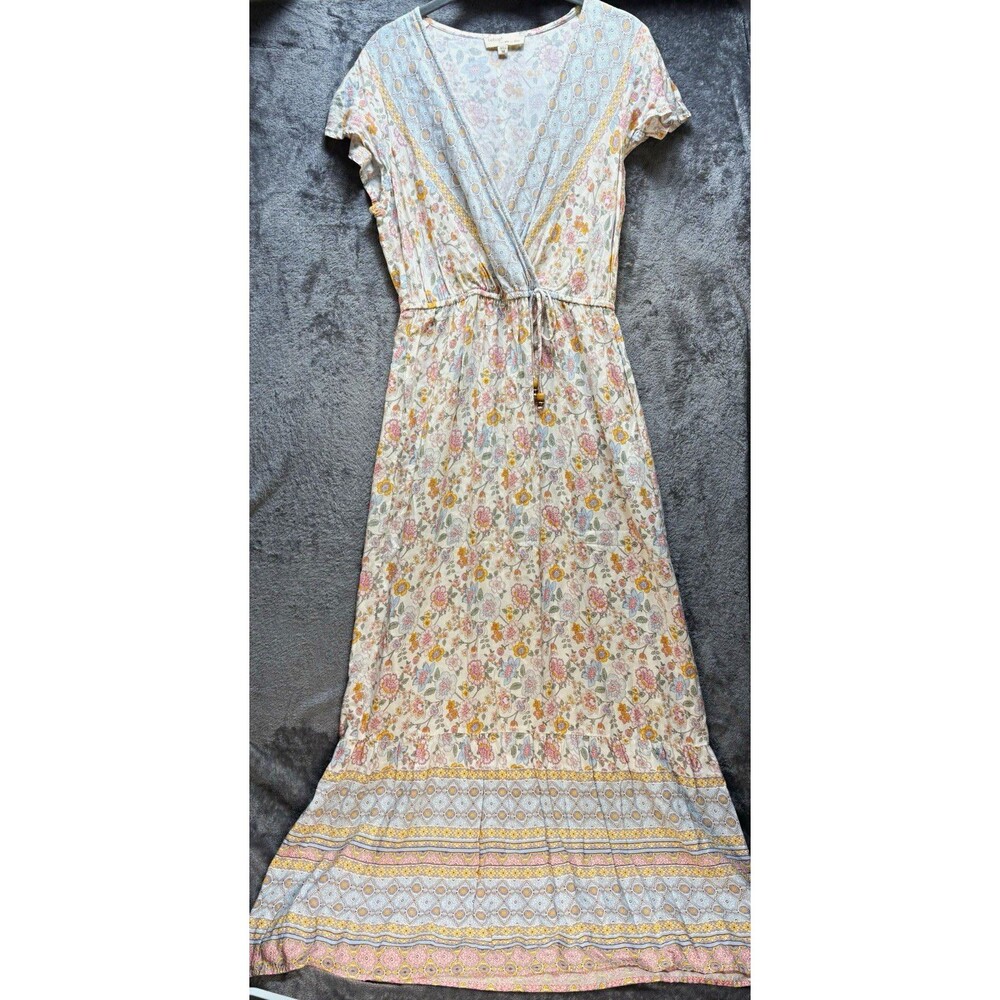 BeBop Floral Multicolor V-Neck Wrap Maxi Dress Short Sleeve Lightweight Tie M